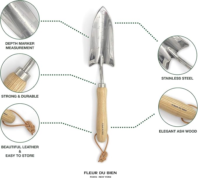 6 Piece Stainless Steel Heavy Duty Garden Tools Set, with Ash Wood Handle and Non-Slip Rubber Grip Pruner, Premium Canvas and Leather Storage Tote Bag, Outdoor Hand Tools, Garden Gift