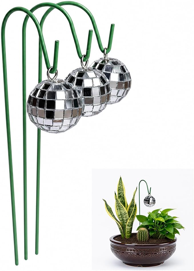 3 Pack Disco Ball Garden Stakes, Silver Mirror Ball Outdoor Plant Decor, Reflective Hanging Globe Stake Ornaments for Flower Pots Patio Lawn Yard Pathway Garden Decorations (S*3pcs)