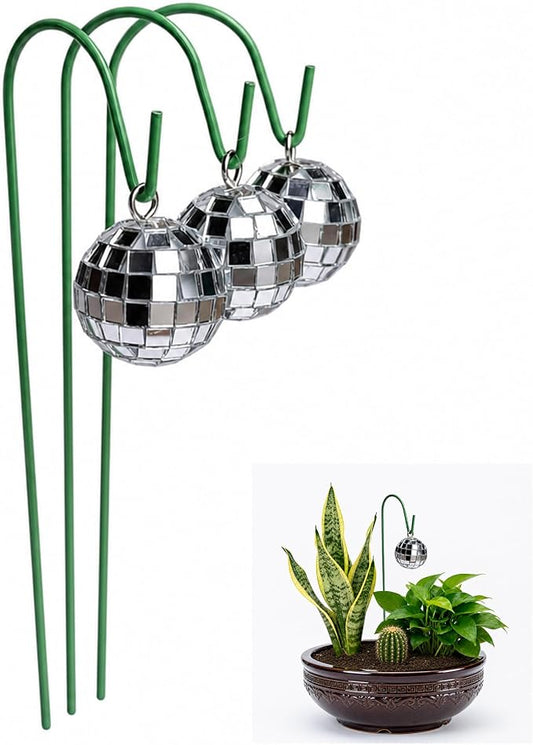3 Pack Disco Ball Garden Stakes, Silver Mirror Ball Outdoor Plant Decor, Reflective Hanging Globe Stake Ornaments for Flower Pots Patio Lawn Yard Pathway Garden Decorations (S*3pcs)