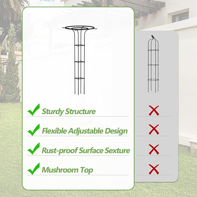 Trellis for Climbing Plants Outdoor, 70.9 Inch Mushroom Top Trellis for Climbing Plants, Metal Plant Support for Potted Plants Climbing Vine Rose Clematis Vegetable Trellis (2 Pack)