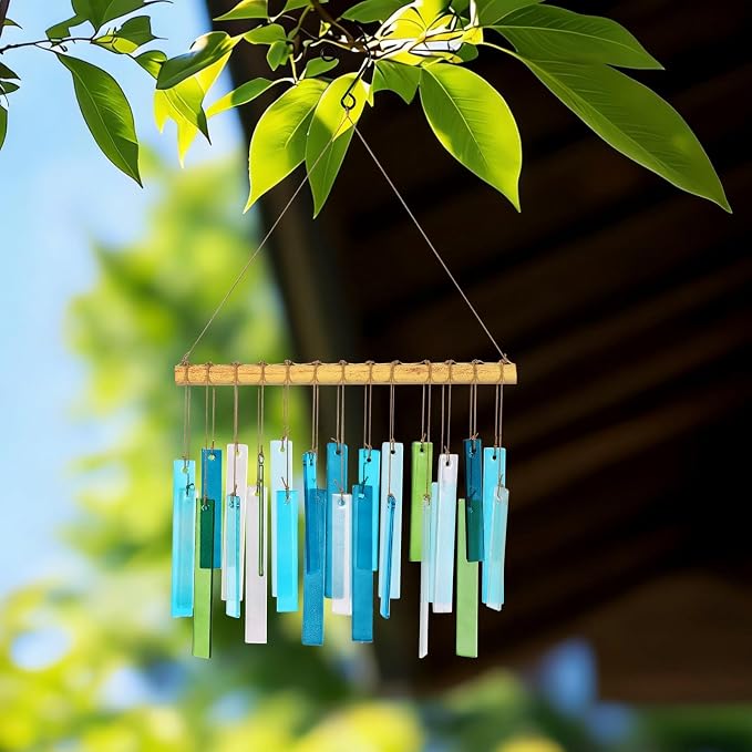 Handmade Metal and Glass Wind Chimes – Sea Glass Garden Windchimes for Outside, Hand-Painted Glass Suncatcher, Durable Memorial Chime for Patio, Porch, Backyard Decor, Unique Gift for Women