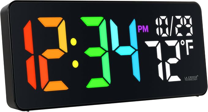 La Crosse Technology 513-1411 Color-Changing Digital LED Wall Clock with Indoor Temperature