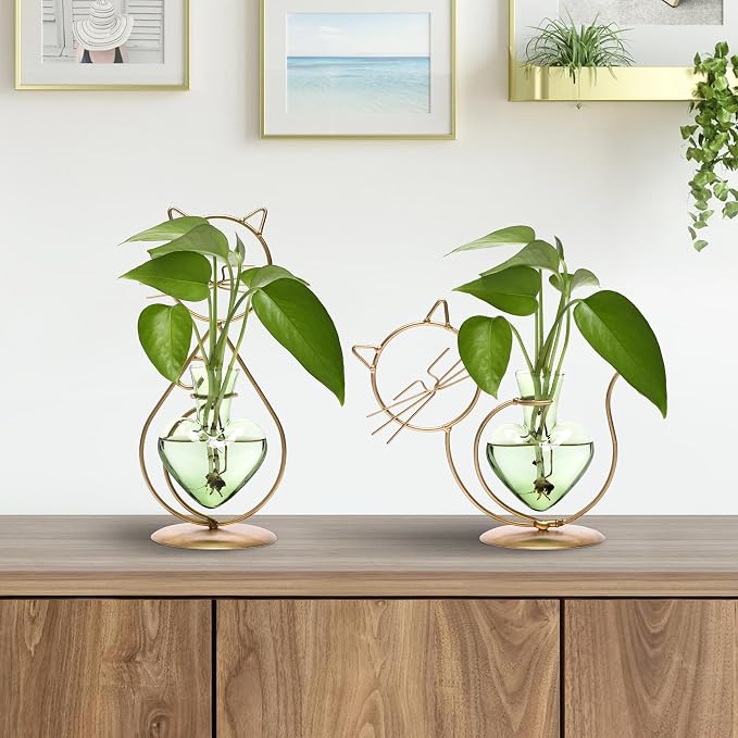 Plant Terrarium Plant Propagation Station Cat Lover Gifts for Women | Plant Lovers Home Office Decor Cat Desk Accessories
