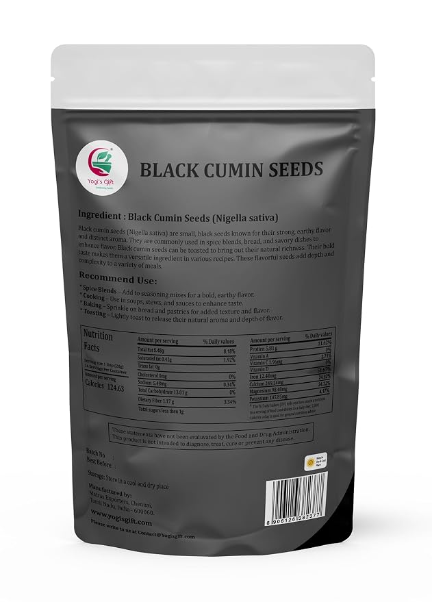 Black Cumin Seeds 1 LB, Nigella Sativa, 100% Pure & Natural, Premium Quality Kalonji Seeds, Perfect for Seasoning, Cooking, Sprouting & Herbal Uses - By Yogi’s Gift®