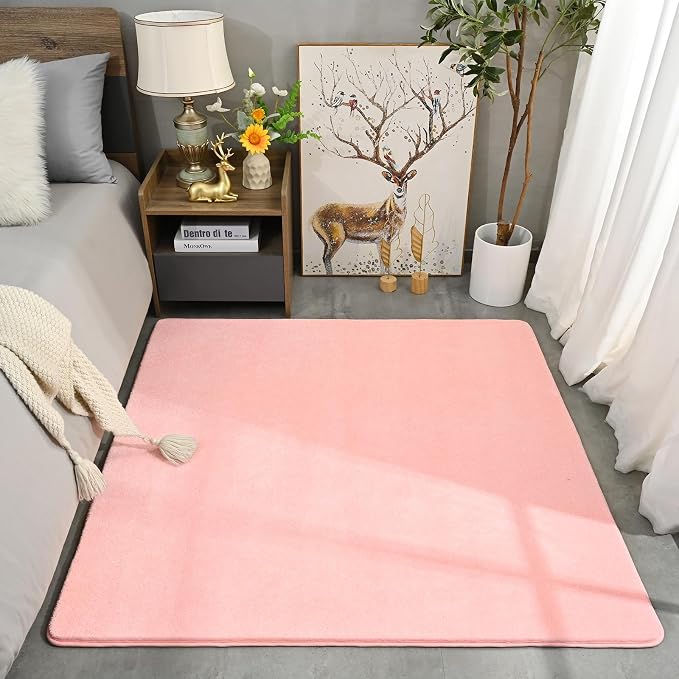 Amearea 4x4 Square Area Rugs for Bedroom Living Room, Pink Memory Foam Rug | Thickened Fluffy Indoor Washable Rug, Modern Non Slip Minimalist Carpet for Entryway Kids Boys Girls Dorm Nursery Room Decor