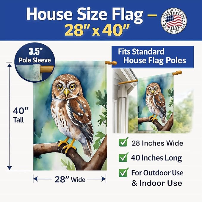 Caroline's Treasures Northern Pygmy Owl House Flag Large Porch Sleeve Pole Decorative Outside Yard Banner Artwork Wall Hanging, Polyester, House Size, Multicolor