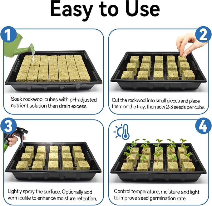 Halatool Seed Starter Kit, Reusable Plant Germination Trays with 28 Pcs Rockwool Cubes, Indoor Greenhouse Gemination for Hydroponic Cuttings Propagation Clone Gardening