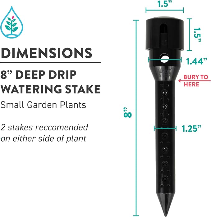 8 in. DEEP DRIP Garden Watering Stake (4 Pack) (Black) | UV-Protected ABS Plastic Deep Root Irrigation Spike for Flowers, Fruits, Vegetables, Potted Plants