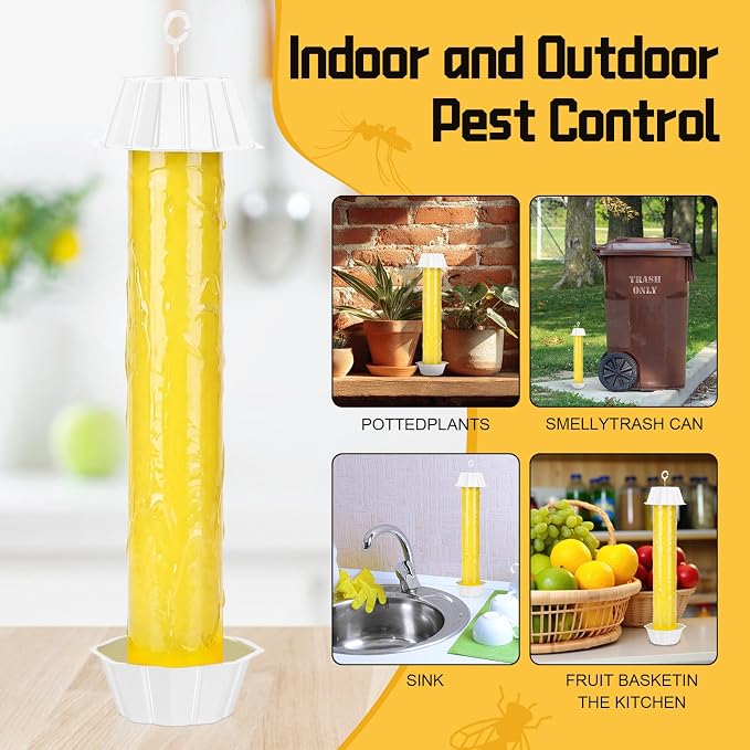 12 Pcs Fly Traps for Indoor Outdoor Hanging Fruit Fly Stick Trap Sticky Mosquito for Home Insect 10 x 2.5 Inches (Yellow and White)
