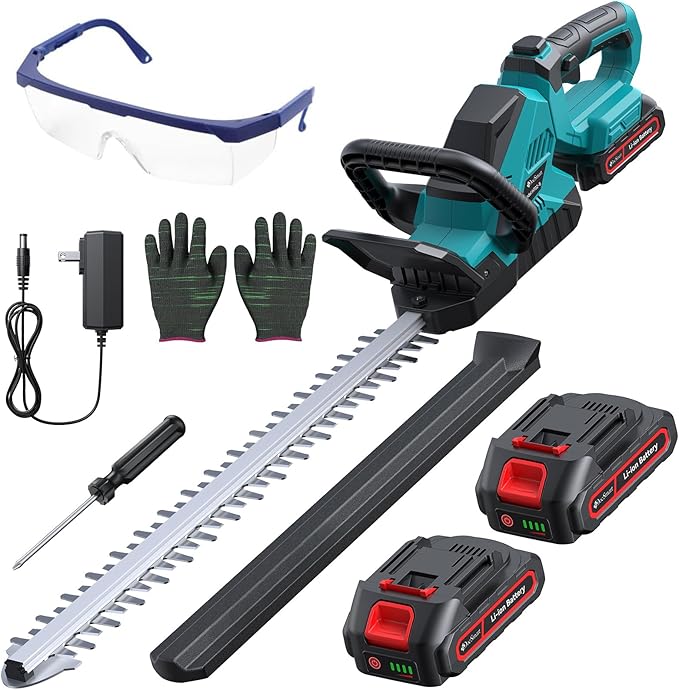Hedge Trimmers Cordless with Battery, 3000RPM Brushless Electric Bush Clipper with 2 Pack Rechargeable Batteries, 20'' 180° Rotatable Head, 2/3'' Blade Gap, Gardening Gifts for Men Dad Father