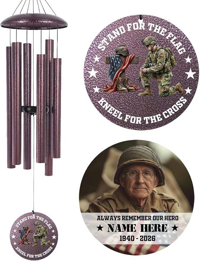 Personalized Memorial Soldier Wind Chimes for Loss Dad Comrade-in-arms, 30"/36"/45" Deep Tone Wind Chime Sympathy Gifts in Loving Memory of US Veteran, Produced in Texas