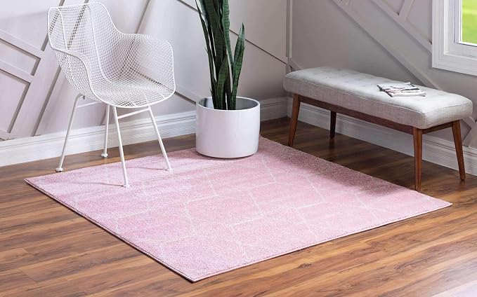 Unique Loom Trellis Frieze Collection Area Rug - Geometric (6' Square, Light Pink/ Ivory)