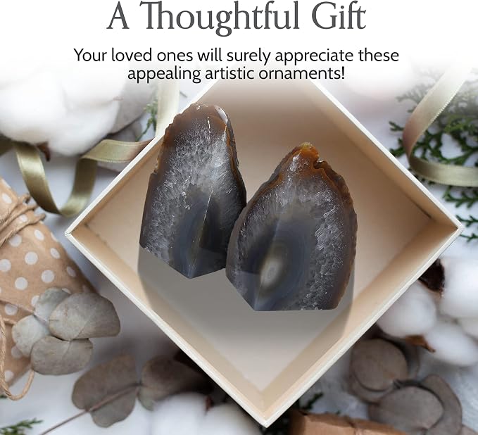Nature's Decorations Natural Agate Bookends - A-Quality Large Heavy Duty Geode, Earth Tone & Neutral Stone Decor, Crystal Gift, 1 Pair (4-6 lbs)