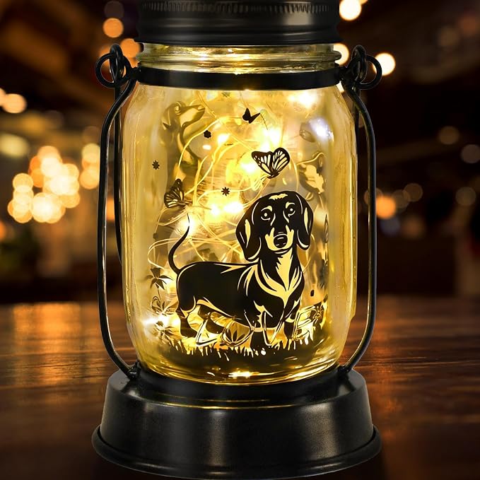 kyoryuger Dachshund Gifts for Women/Men Dachshund Solar Lanterns Mom Birthday Wiener Dog Lovers Lantern Pet Loss Sausage Dog Memorial Lights Solar Garden Decor Yard, Patio,Backyard,Porch Torches Light
