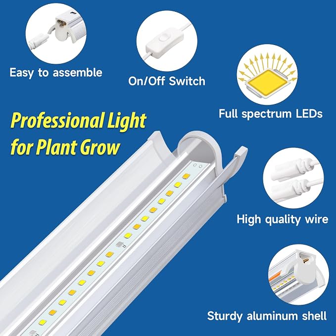 T5 Grow Lights for Seedlings, 10W x4, LED Grow Lights for Seed Starting | 16" Long Light Bars x4, Full Spectrum +660 nm Red, Plant Lights for Indoor Growing, 4000K White, Grow Strips for Shelf/Rack