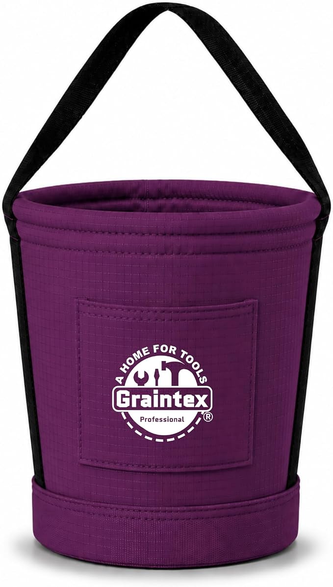 Graintex Tapered Canvas Bucket 12"x10"x15", Utility Tool Bucket One Inside Pocket, Reinforced Base & Carry Handle, Ripstop Canvas - Purple