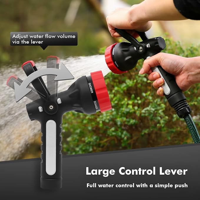 RESTMO Heavy Duty Fireman’s Garden Hose Nozzle, High Pressure Water Sprayer Nozzle with Lever Handle & Ergonomic Grip, 6 Classic Spray Patterns with Adjustable Flow Control for Watering, Cleaning
