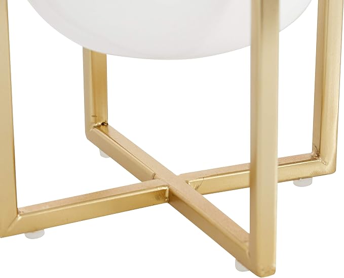 CosmoLiving by Cosmopolitan Metal Indoor Outdoor Planter Dome Small Planter Pot with Gold X-Shaped Stands, Set of 2 Planters 12", 10"H, White