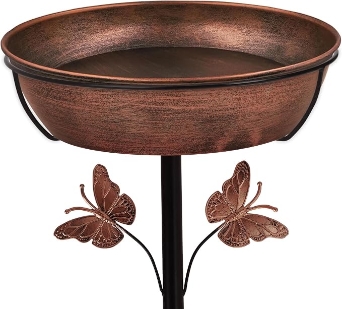 Metal Bird Bath Feeder for Outside – 3.14’’ Deep Birdbaths Bowl with Stable Stake & Upgraded 5-Pronged Base, 13’’ Dia Freestanding for Garden Yard Lawn Decor, 44’’ Tall Easy Clean 1.5 Gallon
