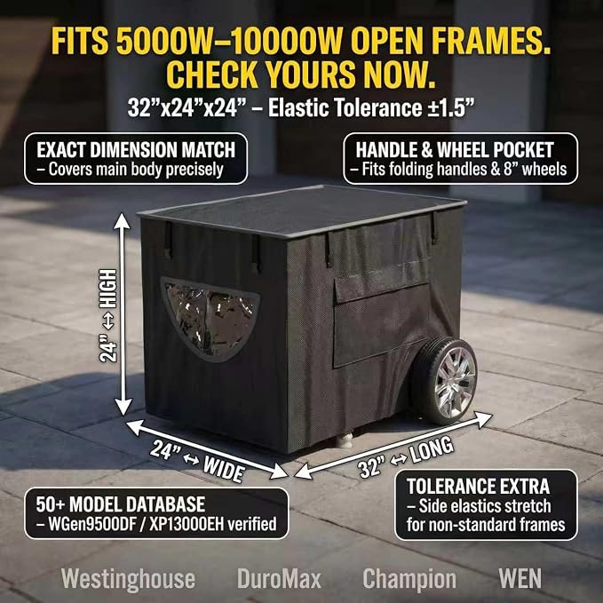 Runtime Generator Cover, 100% Waterproof Generator Cover, Double Layer Design, All Weather Use, Extra Heavy Duty 600D Water Resistant Polyester Tarp, 32"x24"x24", Tear-resistant, black.