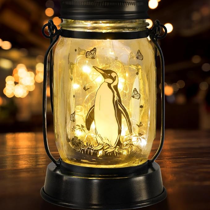 kyoryuger Penguin Gifts for Women/Men Penguin Solar Lanterns Mom Birthday Animal Lovers Lantern Animal Memorial Lights Solar Garden Decoration for Yard, Patio,Backyard,Porch Torches