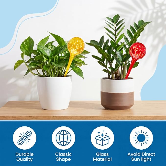 Plant Watering Globes, 6pcs Automatic Glass Watering Bulbs, Decorative Garden Watering Glass drip Ball with 6 Tags