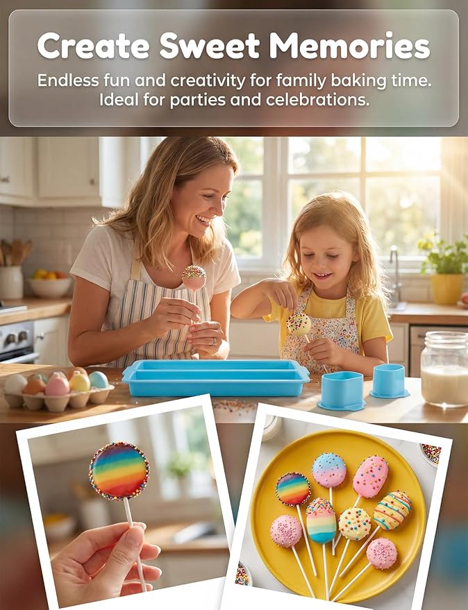 WDAHDHP Round Cake Pop Mold Set, Including 2Pcs Circle Cake Pop Cutter, 9 Inch Tray and 100Pcs Lollipop Sticks for Home Desserts Making Accessories, Blue
