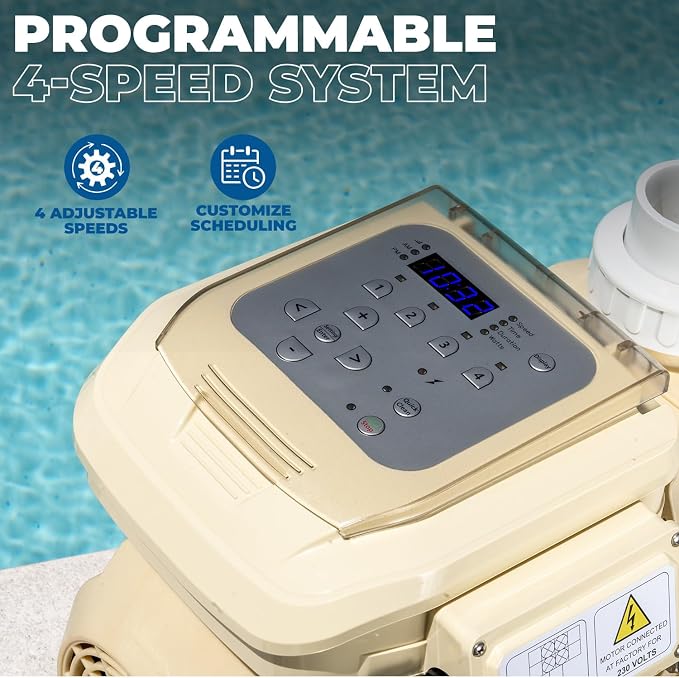 XtremepowerUS SuperFlow Variable Speed High-Flo Pool Pump In-Ground Swimming Pool Energy Efficient 230V, 1-1/2” & 2” Adapter Build-in Timer Control Panel (2.2, Horsepower)