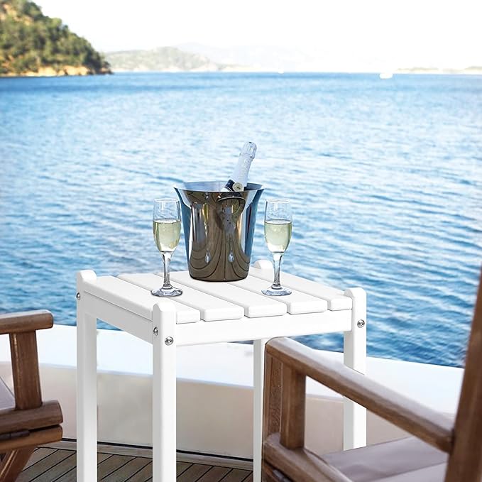LZRS 24" Double Adirondack Outdoor Side Table, Pool Composite Patio Table,HDPE End Tables for Backyard,Pool, Indoor Companion, Easy Maintenance & Weather Resistant(White)