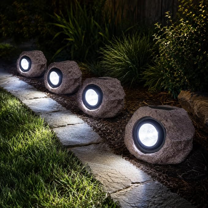 VISFLAIR Solar Rock Lights, 4 Pack Solar Powered Waterproof LED Spotlights Decorative for Outdoor Garden, Pathway, Walkway, Yard, Landscape, Patio (Cool White)