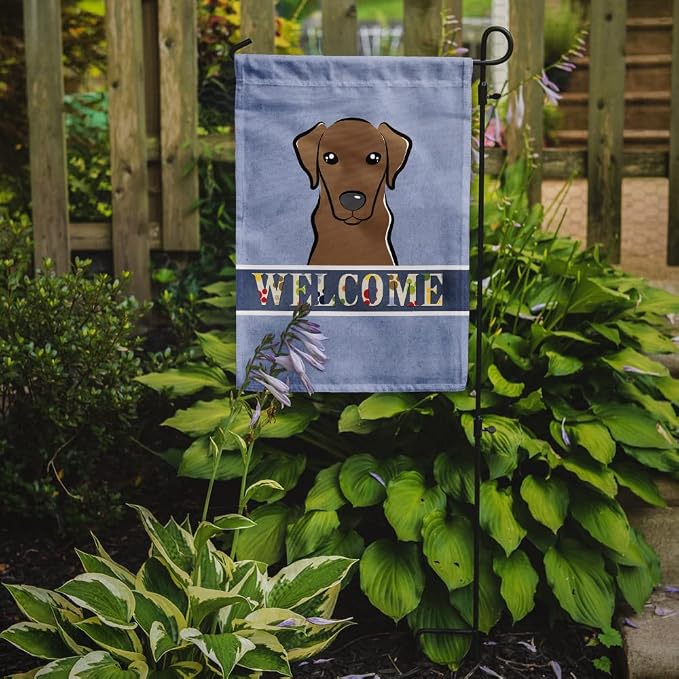 Caroline's Treasures BB1420GF Chocolate Labrador Welcome Garden Flag, Blue Mailbox Flag Decorative Yard Flag Banner Outside Patio Artwork Yard Flower Beds, Garden Size, Multicolor