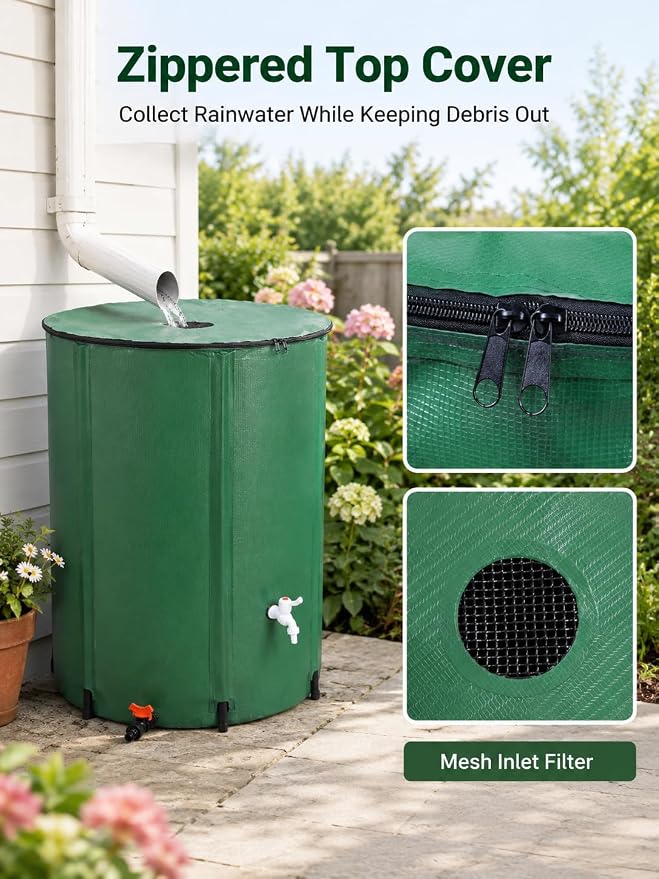 132 Gallon Collapsible Rain Barrel, Portable Rainwater Collection System, Water Storage Tank, Rain Catcher Barrel with Two Spigots and Overflow Kit, Rain Water Barrel Collector for Garden, Green