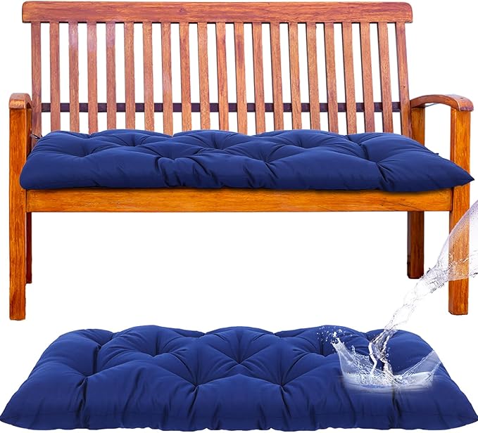 Wenqik Outdoor Bench Cushion 36 x 14 x 4 Inch Waterproof Patio Swing Cushion with Removable Zippered Cover Adjustable Ties Seat Pad for Porch Bench Garden Loveseat (Navy Blue, Classic)