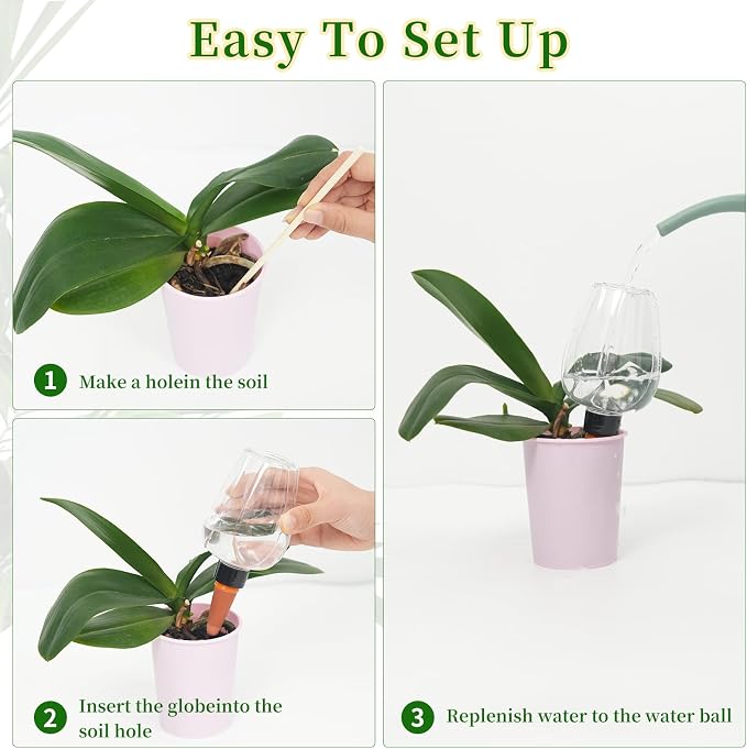 3pcs Plant Self Watering Globes, Plastic Water Bulbs Top Fill, 12.3 oz Plant Watering Devices System Slow Release Terracotta, Water Spikes Stakes for Indoor (Clear-3pack)