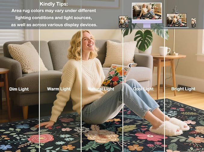 Washable 2'6" x 8' Runners for Hallways, Non Slip Long Floor Runner for Kitchen, Entryway Indoor, Stain Resistant Rubber Backing Floral Décor Rug (Black)