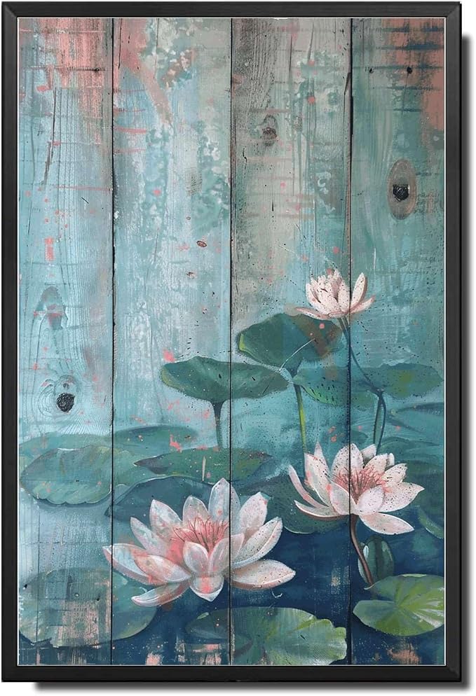 Metal Sign Tin Sign Vintage Wall Art Shabby Chic Water Lilies Tin Sign for Vintage Pond Tranquility Rustic Wall Art and Distressed Woo Gardening Sign for Home Decor 8×12 Inches with Metal Frame