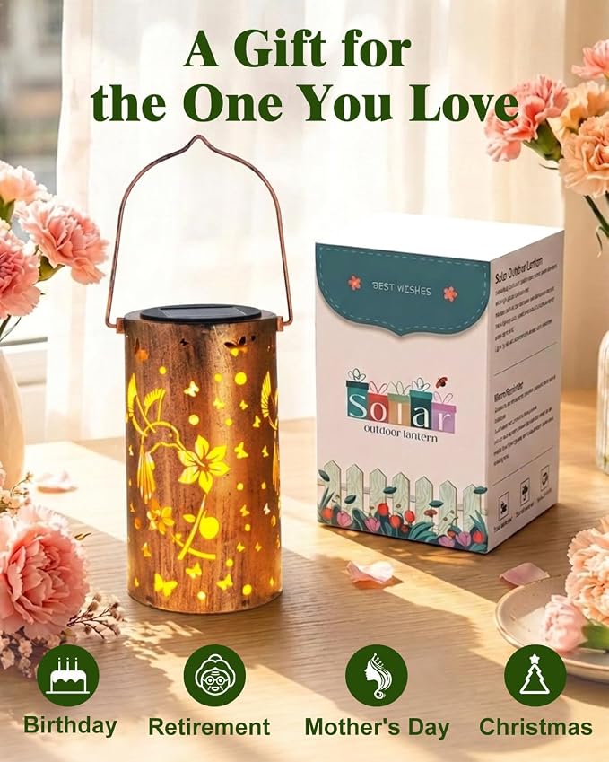 DIBIEECN 4 Pack Hummingbird Solar Lanterns Outdoor Waterproof, Patio Decor | Metal Hanging Lights, IP65 Waterproof, LED Decorative Lantern, Patio & Backyard, Birthday Gifts for Women, Mom & Grandma