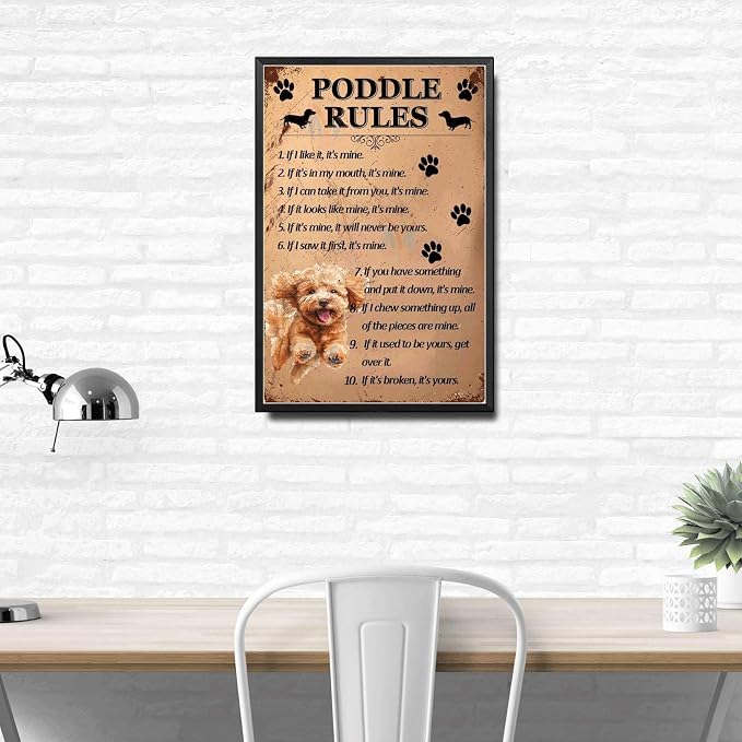 Metal Sign Tin Sign Vintage Wall Art Poddle Rules Garden Sign for Bar 12×16 Inches with Metal Frame