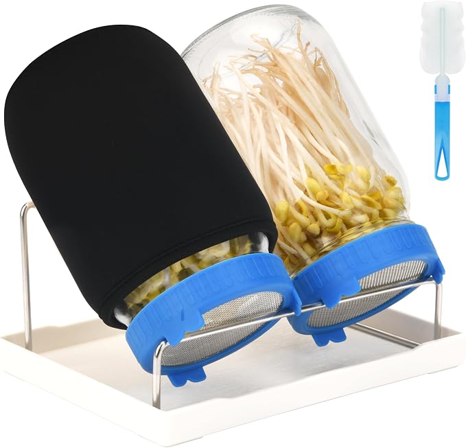  [Large Size] 68oz Sprouting Kit, 2 Sprouting Jar Kits, Wide Mouth Jars with Stainless Steel Screen Sprout Lid, 2000ml Sprouts Growing Kit, Seed Sprouter Set for Growing Broccoli, Bean, Alfalfa ﻿