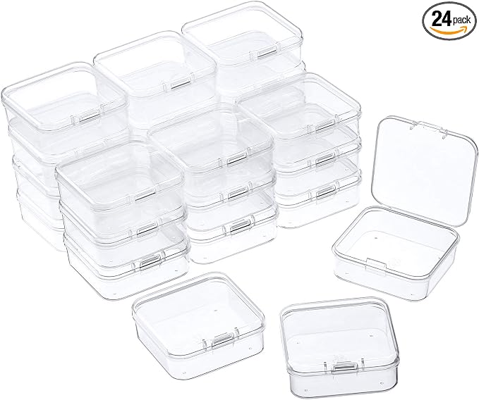 24 Packs Small Clear Plastic Beads Storage Containers Box with Hinged Lid for Storage of Small Items, Crafts, Jewelry, Hardware(2.12 x 2.12 x 0.79 Inches)