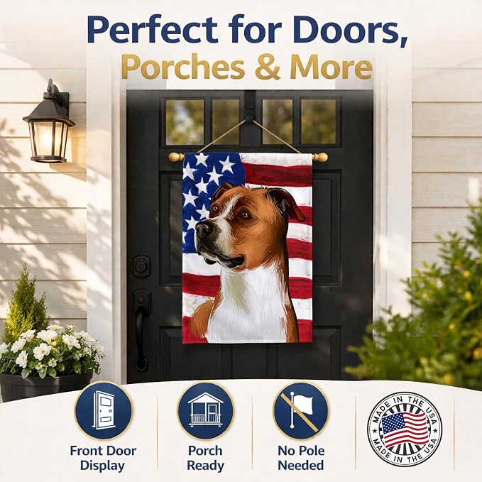 Caroline's Treasures CK6512CHF English Foxhound Dog American Flag House Flag Large Porch Sleeve Pole Decorative Outside Yard Banner Artwork Wall Hanging, Polyester, House Size, Multicolor