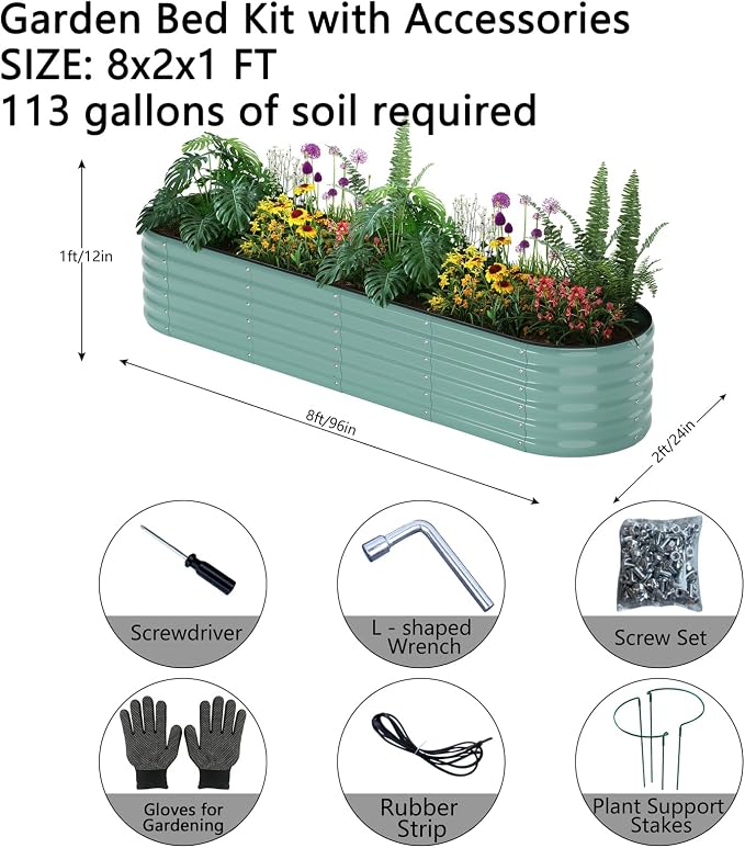 ZFHgarden Galvanized Metal Planter Raised Garden Bed Kit for Gardening Outdoor，8x2x1ft Planter Grow Garden Box Raised Flower Bed，Long Vegetable Clearance Herb Raised Garden Beds for Gardening