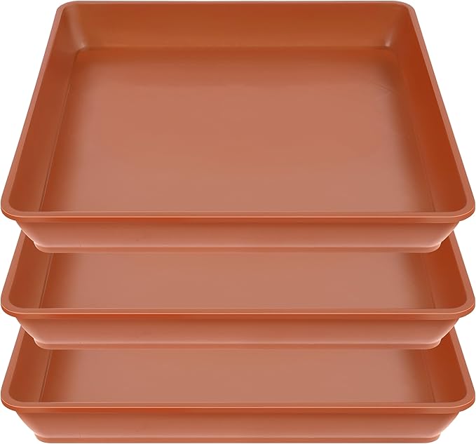 LWALRS 3 Pack Square Plant Saucer 20 22 Inch, Extra Large Plant Saucer, Deep Plant Trays for Pots, Planters for Indoors and Outdoors Plants, Duty Plastic Plant Water Tray (20 inch, Terracotta)