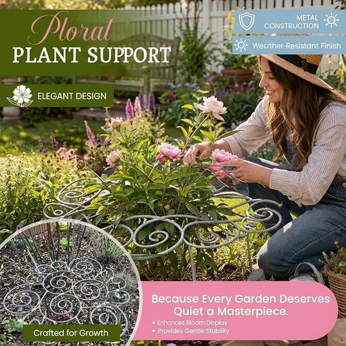 Metal Plant Support Ring for Garden,2026 New Peony Cages Stand,Decorative Grow Through Rings, Stackable Houseplant Stake, Dahlia Cage,Outdoor Orchid Clip Flower Support Frame