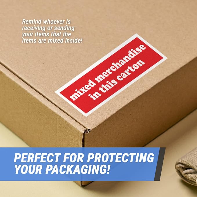 Mixed Merchandise Carton Labels, Red, 4 x 1.5 inch, 900 Labels | Shipping & Handling Instructions, Strong Adhesive