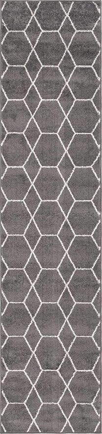 Unique Loom Trellis Frieze Collection Area Rug - Geometric (2' x 8' 8" Runner, Dark Gray/ Ivory)