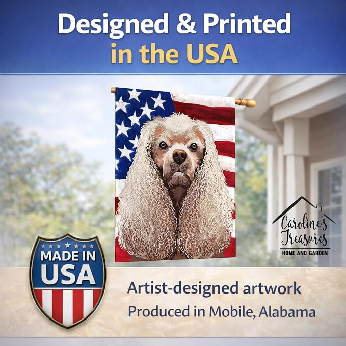 Caroline's Treasures CK6396CHF American Cocker Spaniel American Flag House Flag Large Porch Sleeve Pole Decorative Outside Yard Banner Artwork Wall Hanging, Polyester, House Size, Multicolor