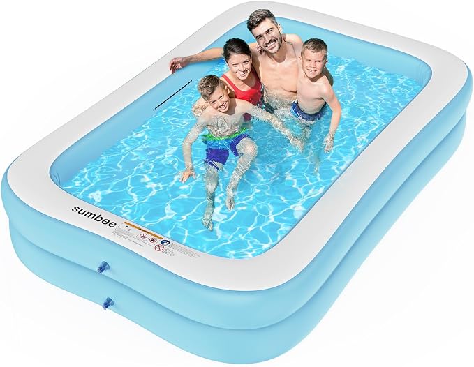 Sumbee Inflatable Pool for Kids and Adults, 103" x 69" x 20" Oversized Thickened Blow Up Swimming Family Pool for Toddlers Outdoor Patio Backyard Garden Deck Summer Party, Full Size Rectangular Blue