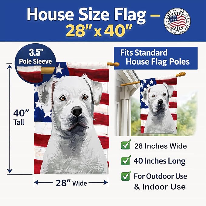 Caroline's Treasures CK6395CHF American Bulldog American Flag House Flag Large Porch Sleeve Pole Decorative Outside Yard Banner Artwork Wall Hanging, Polyester, House Size, Multicolor