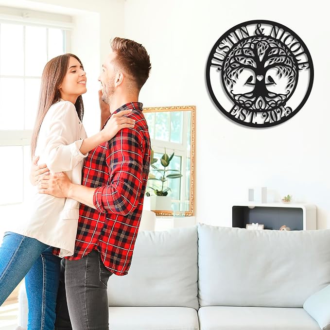 Wedding Gifts for Couples 2026, Personalized Family Tree Sign Custom Last Name Metal Wall Decor, Family Name Monogram Sign with Established Year, Tree of Life Home Decor, Rustic Farmhouse Outdoor Garden Wall Art, Anniversary Housewarming Gift